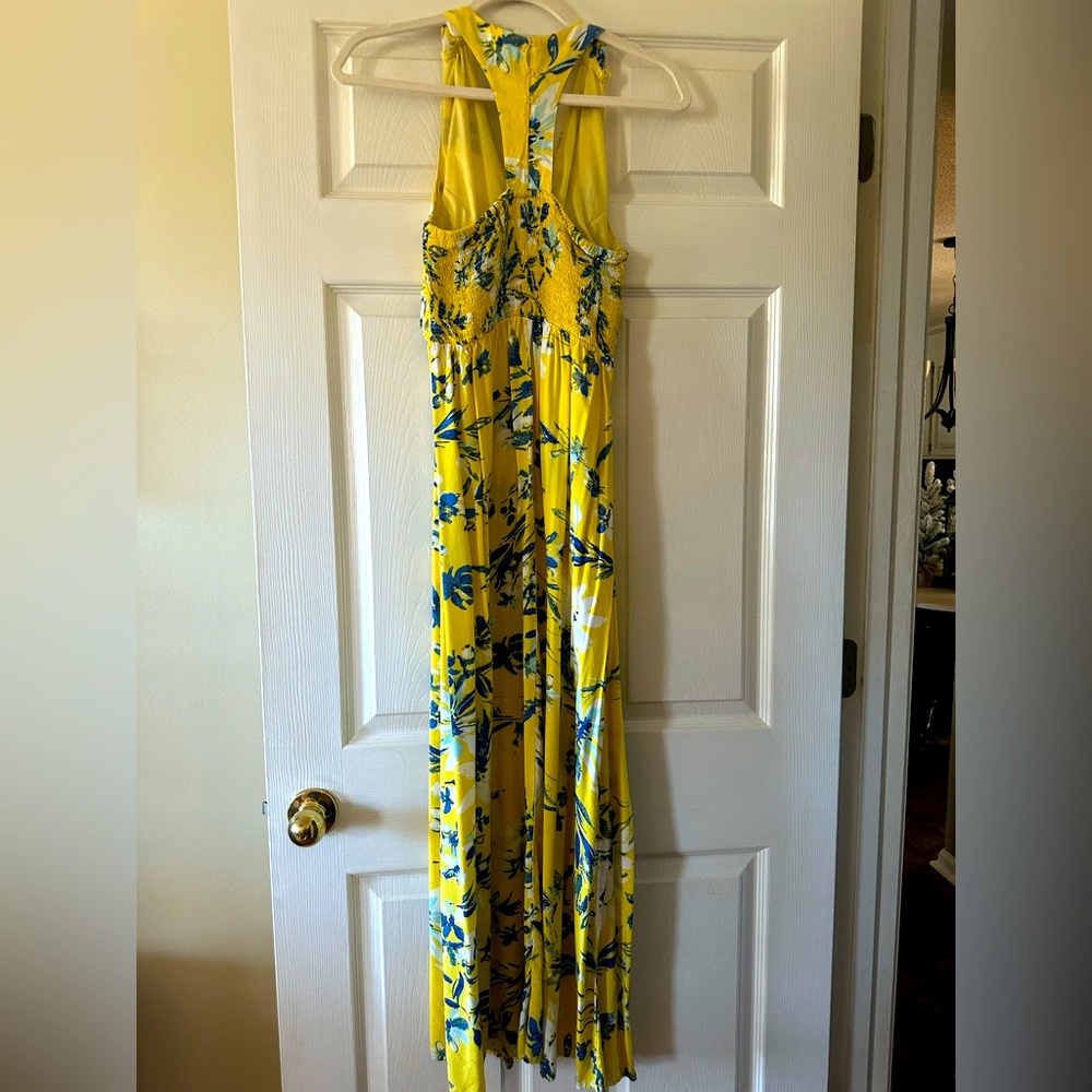 Yellow multi-colored maxi dress.